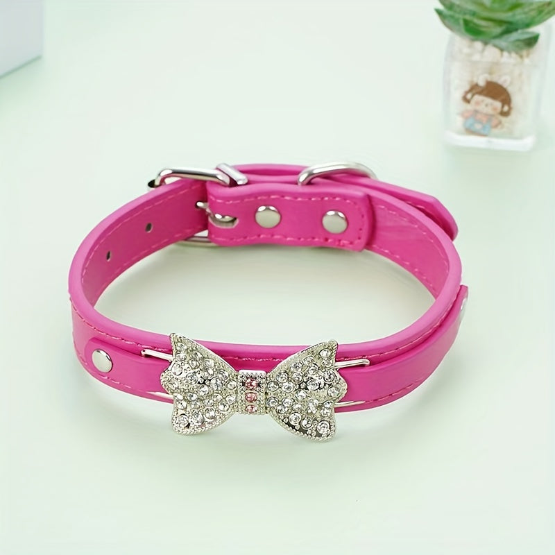 collier cuir chien- Diamond Bow