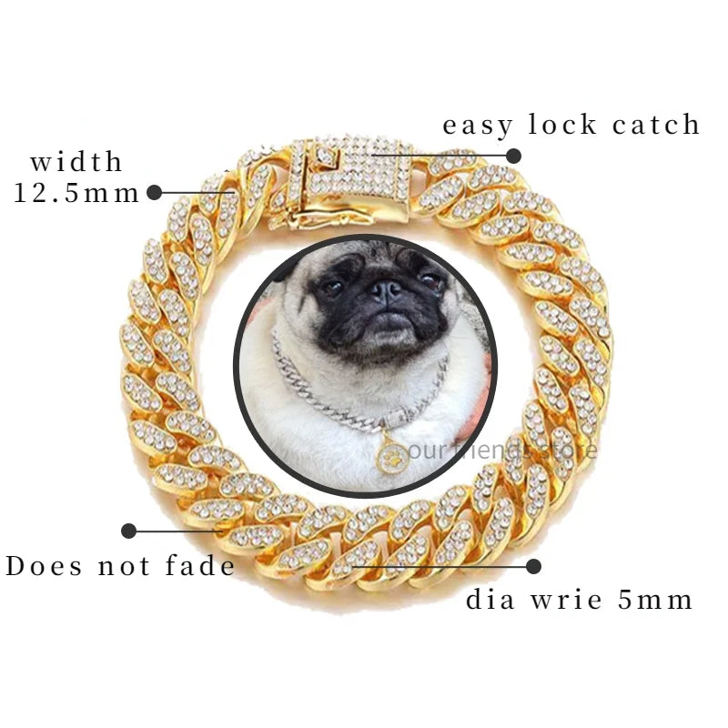 Collier chien- Rhinestone Gold Dog Chain