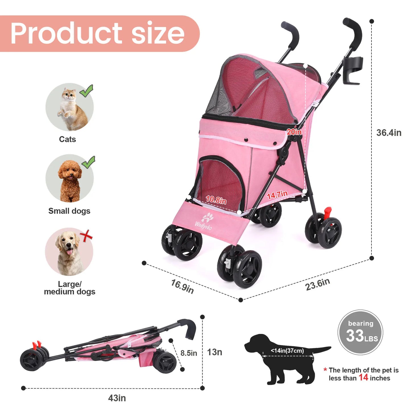 Poussette pour chien- Carrosse pliant