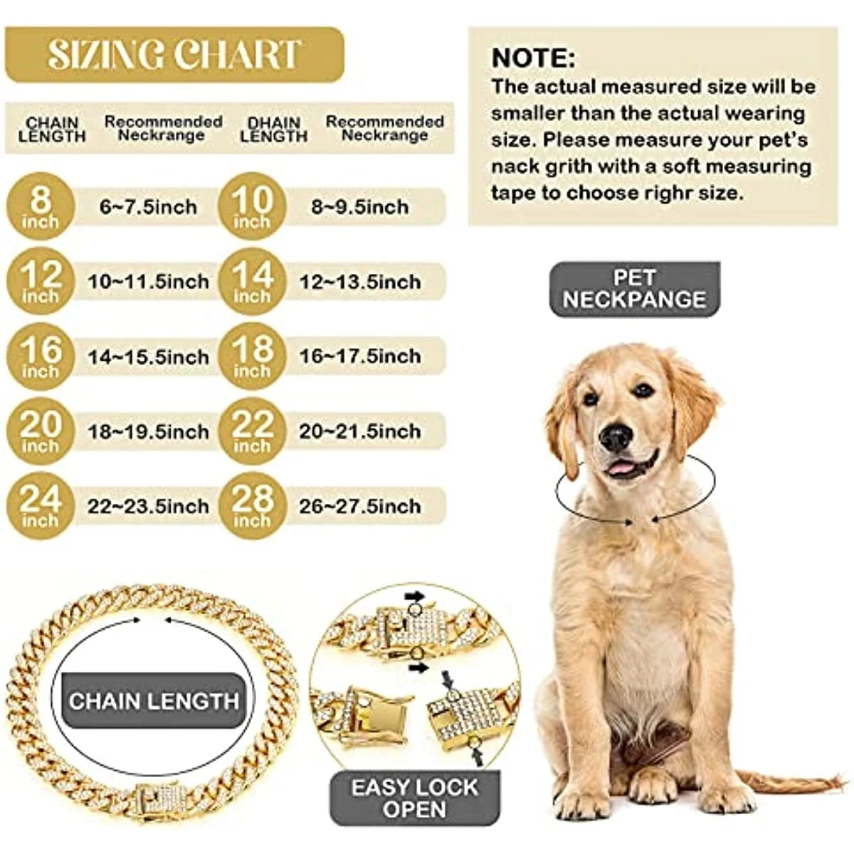 Collier chien- Rhinestone Gold Dog Chain