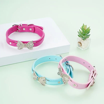 collier cuir chien- Diamond Bow
