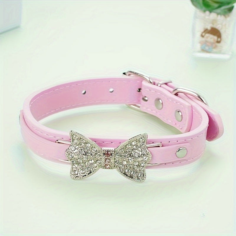 collier cuir chien- Diamond Bow