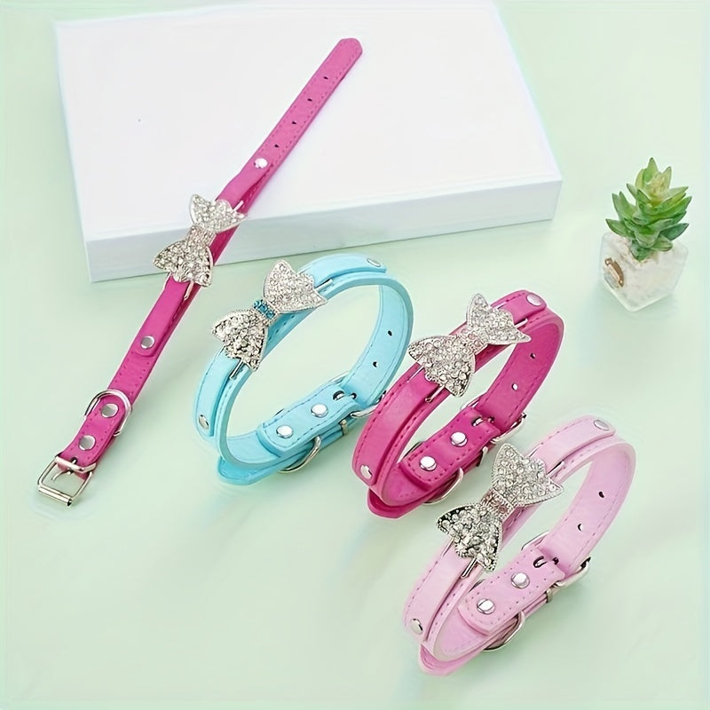 collier cuir chien- Diamond Bow