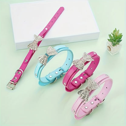 collier cuir chien- Diamond Bow