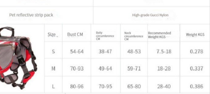 Harnais pour chien - Sac bandes réfléchissantes