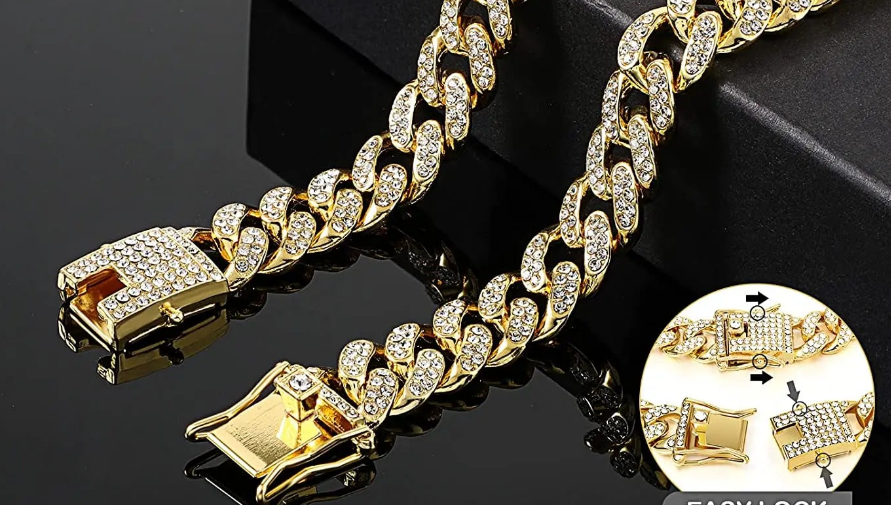 Collier chien- Rhinestone Gold Dog Chain