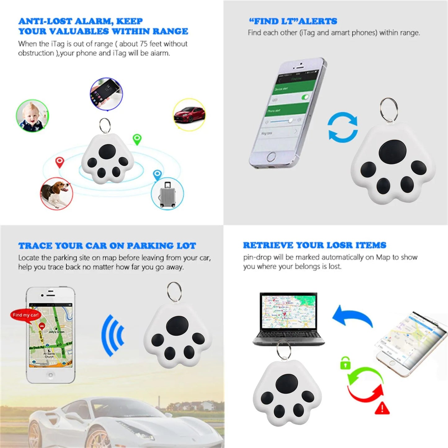 Collier gps pour chien- GPS Tracker Bluetooth 5.0 Anti-Lost