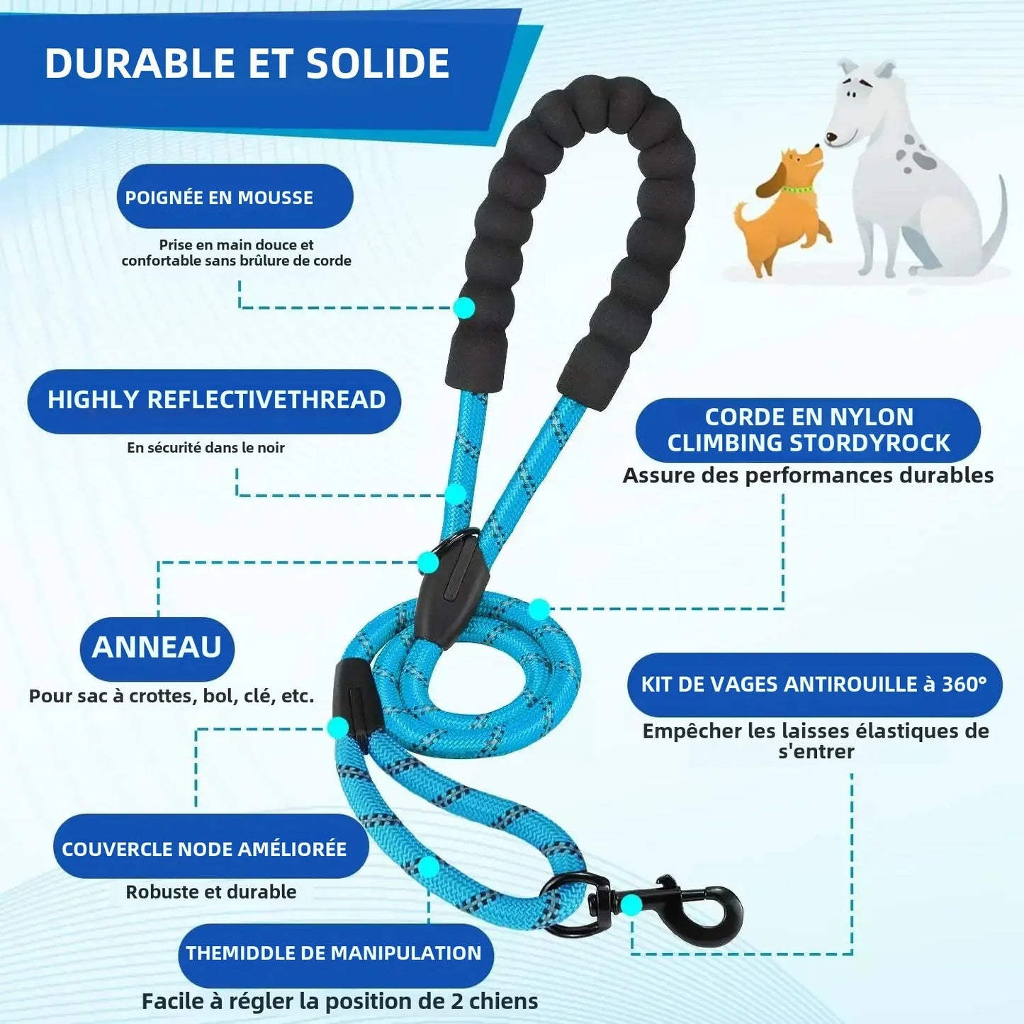 Laisse pour chien- Double 360 Swivel