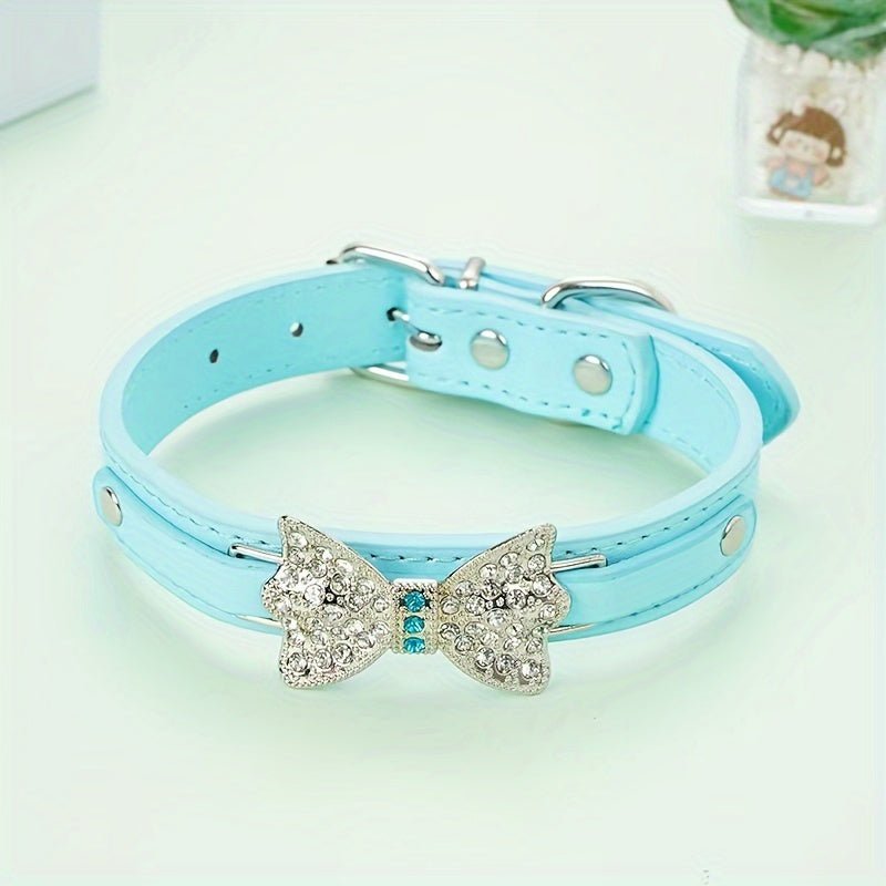 collier cuir chien- Diamond Bow
