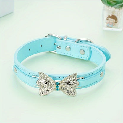 collier cuir chien- Diamond Bow