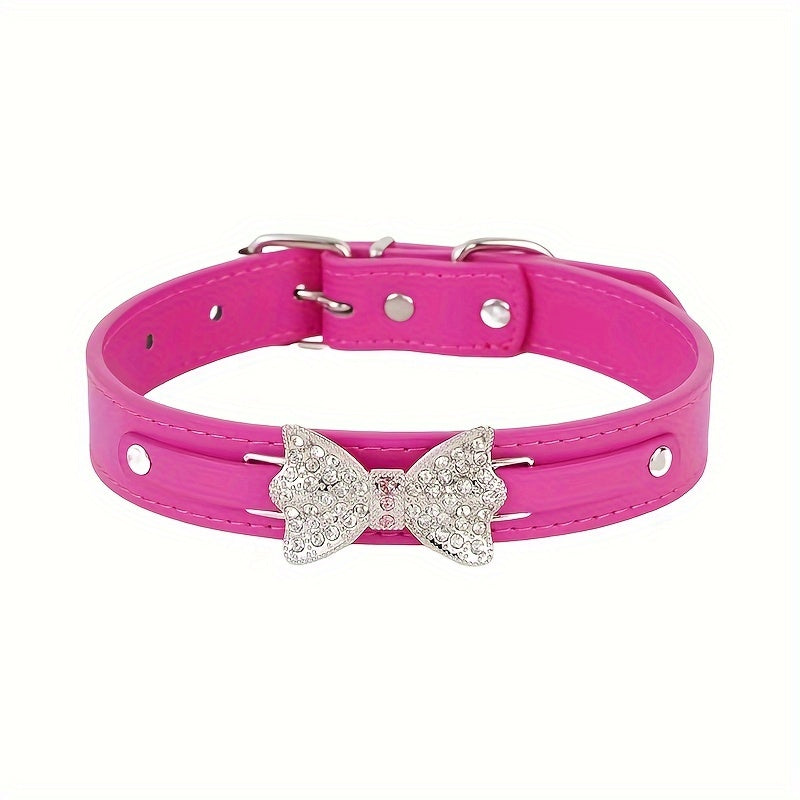 collier cuir chien- Diamond Bow