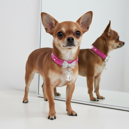 collier cuir chien- Diamond Bow