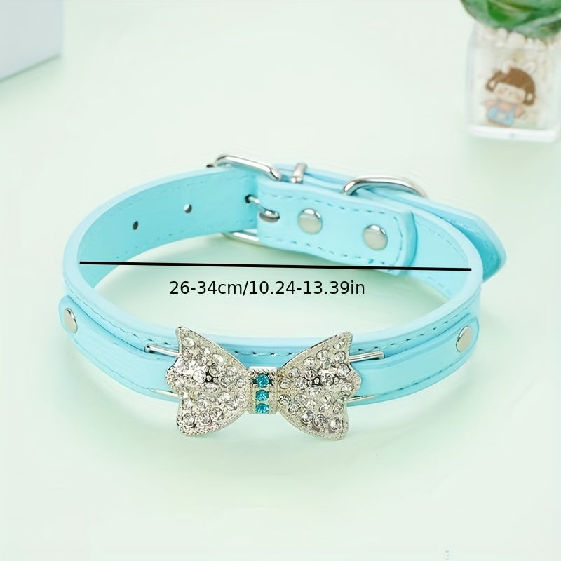 collier cuir chien- Diamond Bow