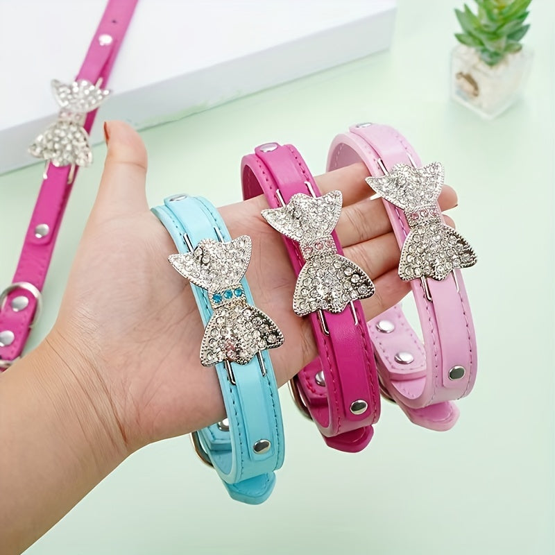 collier cuir chien- Diamond Bow